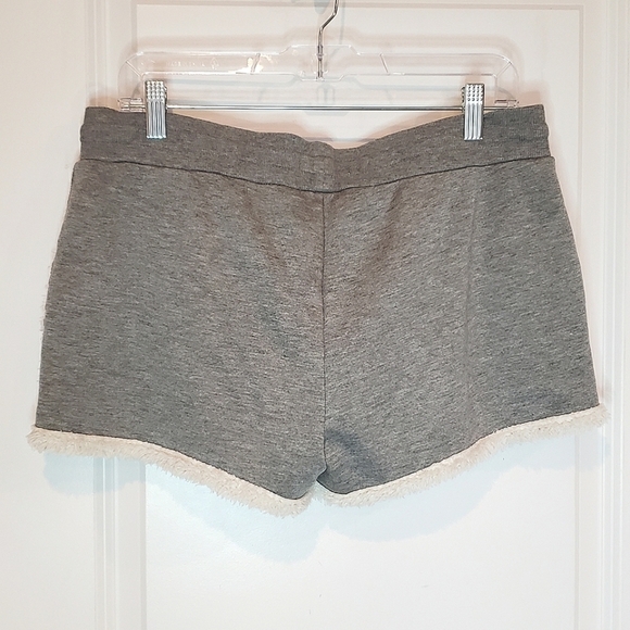 PJ Salvage Gray Plush Fleece Sherpa Lined Drawstring Lounge Shorts L - Picture 5 of 8